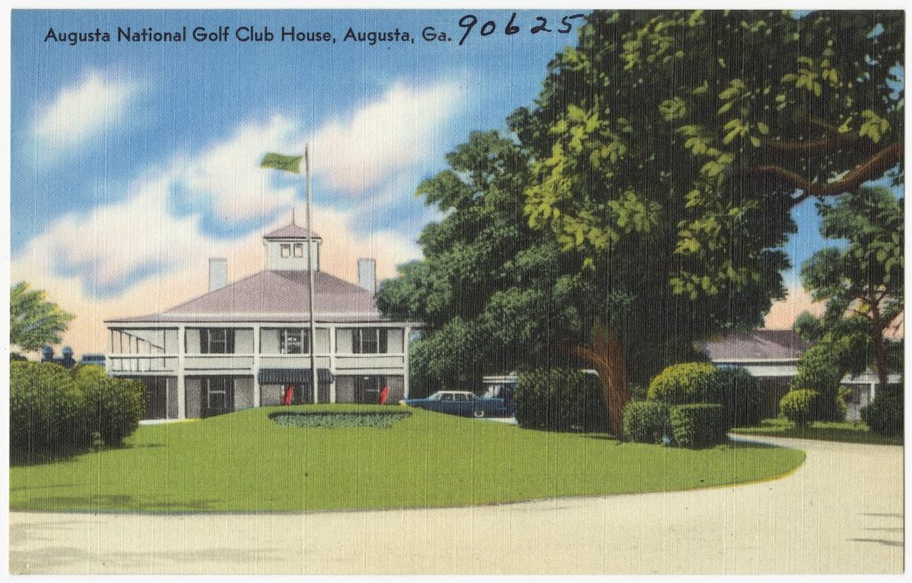 Vintage postcard of the Augusta National Golf Club clubhouse