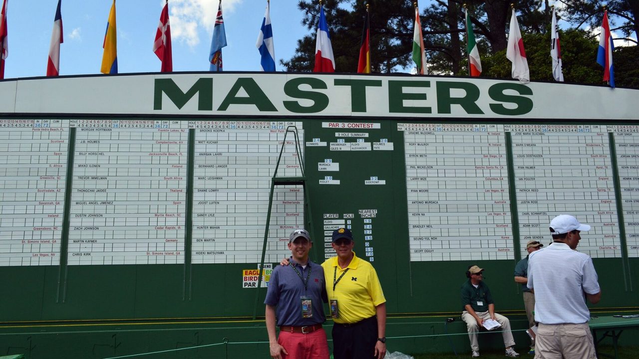Masters leaderboard at Augusta National during the 2015 tournament