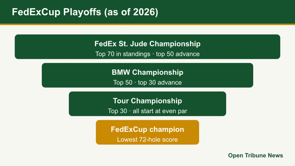 Funnel diagram of the three FedExCup Playoff events cutting the field from 70 to 30